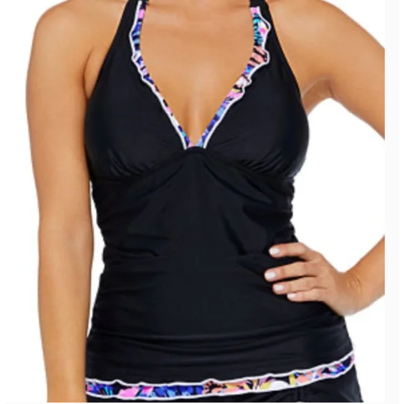 Island Escape Swim Top Mariposa Halterkini Tankini Rainbow Ruffle Trim 6 - Picture 1 of 5